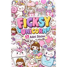 Sevimli Kawaii Unicorn At Ve Kedi Doğum Günü Temalı Sticker Seti - 17 Adet Etiket Çıkartma Diğer