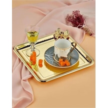 Metal Dövme Kare Tepsi Tek Kişilik Sunumluk Gold 22,5cm