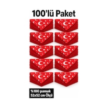 Herşeynota 100 Lü Türk Bayrağı Desenli Kırmızı %100 Pamuk 52x52 Cm Fular Bandana Seti Çok Renkli