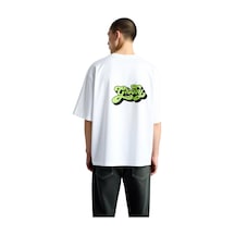 Paybuy Groovy Retro Vintage Stil Baskılı Erkek Oversize Tişört Beyaz