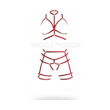 İkikareshop Kırmızı Harness Takım Yüksek Boyunlu Metal Halka Detaylı - Brf142 Çok Renkli