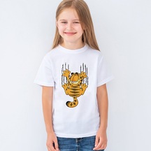 Garfield Kedi Desenli Baskılı Unisex Çocuk Tişört T-shirt Mr-01 001