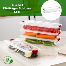 Porsima 455-4 4 Lü 2,3lt Kilitli Kapaklı Yiyecek Erzak Saklama Kabı Seti - Buzdolabı Düzenleyici Organizeri Şeffaf