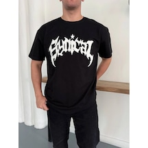 Barlashive Erkek Kısa Kol Yazlık Tişört Bisiklet Yaka Baskılı Oversize T-shirt - Siyah Çok Renkli
