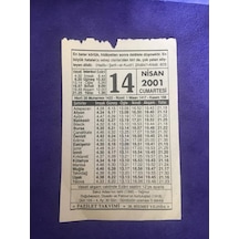 14 Nisan 2001 Takvim Yaprağı - Nostalji Koleksiyonluk Takvim Yaprağı
