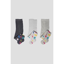 Defne Baby 3 Adet Pamuklu Unisex Çocuk Ve Bebek Külotlu Çorap Siyah-beyaz-gri