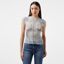 Guess Go Printed Denim Mes Slınky Mesh Kadın Multicolor Topw4yp20kbbf0 Mor