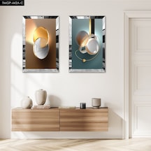 Gümüş Aynalı Pleksi Çerçeveli Renkli Arka Planlı Modern Soyut Desen İkili Mdf Tablo Seti