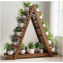 Ahşap A Formlu Dekoratif Çiçeklik Standı - 150x150 Cm Geniş Saksı Rafı Kahverengi