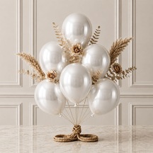 Beyaz Renk Lateks Metalik Balon 30 Cm - 6 Adet