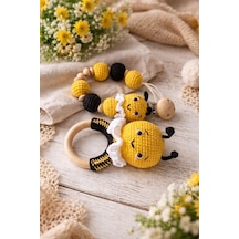 Amigurumi Arı Diş Kaşıyıcı & Emzik Zinciri Seti El Yapımı Bebek Ürünü Çok Renkli