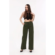 Shevega Kadın Haki Beli Ipli Lastikli Bol Paça Pantolon Haki