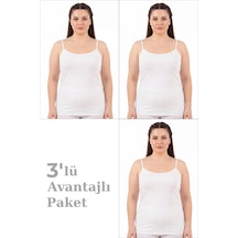Arma Yıldız Kadın Büyük Beden İp Askılı Atlet Pamuklu Likralı Yumuşak Esnek Kumaş 3'lü Paket Beyaz