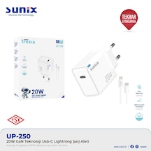 Sunix 20w Akıllı Şarj Ve Gan Teknolojisi İphone Lighting İphone 8/9/10/11/12/13/14 Serisi İçin Özel Ce Lisanslı Şarj Cihazı Yeni Nesil Son Teknoloji Şarj Cihazı Başlı+Kablo Set Halinde