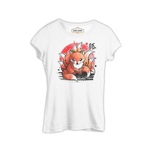 Japon - Kitsune Ay Beyaz Kadın Tshirt 001