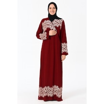 Halkalı Desenli Kruvaze Namaz Elbisesi Yandan Bağlamalı, Rahat Kesim 36 46 Beden Bordo