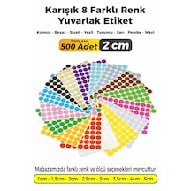 Yuvarlak Kesim Karışık 8 Renk Etiket 2cm - 500 Adet Çok Renkli