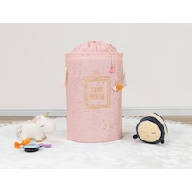 Baby Kullanımı Kolay Desenli Taşınabilir Torbalı Yuvarlak Sepet Pembe Çamaşır Sepeti 04270