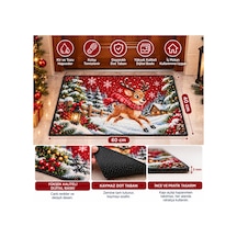 Yılbaşı Temalı Geyik Desenli Kapı Önü Paspası 40x60 Cm Kaymaz Dot Tabanlı Dijital Baskılı Dekoratif Paspas Çok Renkli - 943128726 Çok Renkli