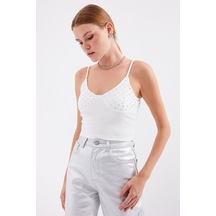 Bigdart 918 İp Askılı Crop Top - Beyaz 001