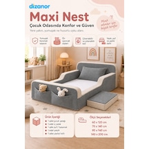 Dizanor Yeni Nesil Maxi Nest %100 Sünger Ve Yıkanabilir Fermuarlı Kumaşa Sahip Bebek, Çocuk Ve Genç Montessori Karyola Baza Ve Başlık Yatağı Seti - Gri - Bej - 140 X 200