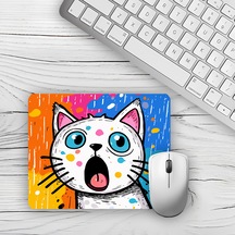 Renkli Karikatür Şaşkın Kedi Tasarımlı Baskılı 18x22 Cm Mouse Pad