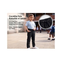 Erdem Kıds Unisex Erkek Kız Çocuk Ribana Bel Lastikli Boru Paça Kanvas-keten Keten Siyah Okul Pantolonu Siyah Siyah
