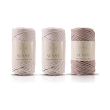 Sensy Premium Taranan Makrome Makrame Hobi İpi 3'lü Set 2 Ekru - Sütlü Kahve