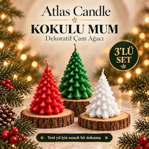 3 Lü Kokulu Yılbaşı Mum Seti - Kırmızı, Yeşil Ve Beyaz Çok Renkli