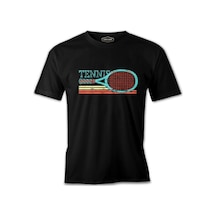Tenis - Raket Yatay Siyah Erkek Tshirt