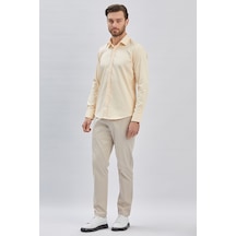 İmza Erkek Uzun Kollu Sert Yaka Cepsiz Likralı Klasik Slim Fit Dar Kesim Gömlek 1004240234-açık Bej