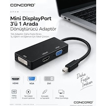 Concord Dphm Mini Displayport Thunderbolt - Hdmı Vga Dvı 3'ü 1 Arada Dönüştürücü Adaptör Siyah