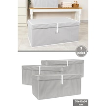 Mega Plus Kutu Hurç, Yorgan Yastık Çarşaf Dolapiçi Düzenleyici Mukavva Destekli 70x40cm 3 Adet Gri Gri - Beyaz