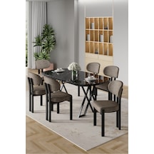 Canisa Radon Serisi Mdf 90x168 Sabit Siyah Mermer Desen Mutfak Masa Takımı 6 Cappucino Sandalye Siyah Mermer Desen Masa Cappucino Sandalye