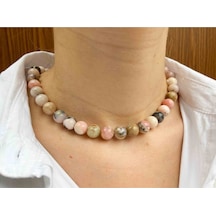 Pembe Opal Taşı Doğaltaş Kolye 10 Mm Gümüş