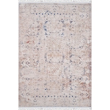 Bej Mavi Turuncu Modern Vintage Halı - 5042ou Bej - Mavi