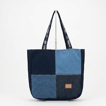 Kadın Denim Patchwork El Yapımı Özel Tasarım Büyük Boy Tote Omuz Çantası Çok renkli