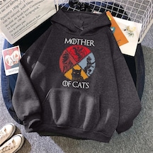 Startmore Tarzsokak Kedi Aile Kedilerin Annesi Baskılı Eşofman Kadın Yenilik Moda Hoody Spor Gevşek Büyük Boy Hoo Antrasit