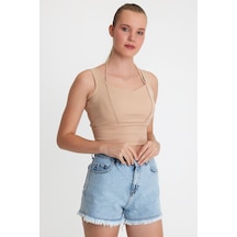 Polo State Kadın Ense Biye Detaylı Crop Bej