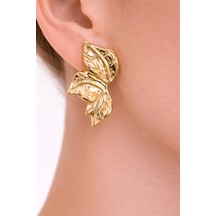 Willow Altın Renkli Üç Yapraklı Yarım Sezar Taç Figürlü Şık Tasarım Gold Küpe