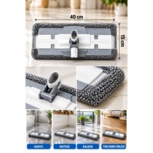 Sapsız Mikrofiber Mop Başlığı 40x15 Cm Gri Beyaz Yedek Mop Aparatı, Tüm Uyumlu Saplarla Kullanılabilir Zemin Temizlik