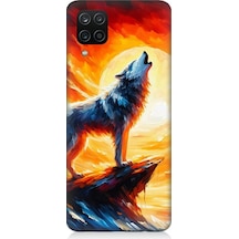 Samsung Galaxy A12 Uyumlu Kayalıkta Uluyan Kurt Yalnızlığı Desenli Silikon Kılıf Çok Renkli