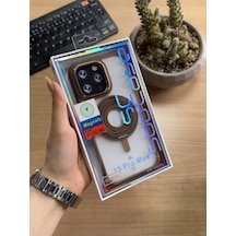 Apple Uyumlu iPhone 15 Pro Max Standlı Ve Yüzüklü Magsafe Kılıf Soocase721 Kahverengi
