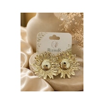 Gold Güneş Çiçeği Tasarımlı Kadın Küpe Altın