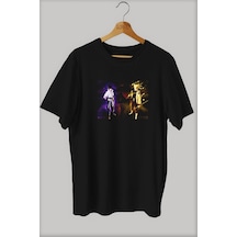 Noıssey -wed Naruto Tasarım Baskılı Oversize T-shirt Tişört Sokak Tarzı Siyah