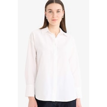 DeFacto Relax Fit Basic Düz Poplin Uzun Kollu Tesettür Gömlek Tunik E7977AX25SMWT34