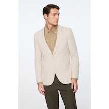 Morven Erkek Bej Poliviskon Trend Desenli Slim Fit Mono Yaka Ceket 26ms002020653 Bej