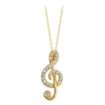 Müzik Notası Altın Kolye 14K Gold Taşlı
