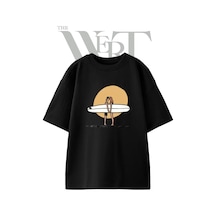Thewert Surf Cift Tasarım Baskılı Ünisex Siyah Oversize T-shirt