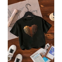 Uyguntarz Çocuk Eriyen Kalpler Baskılı Tasarım Tshirt Siyah